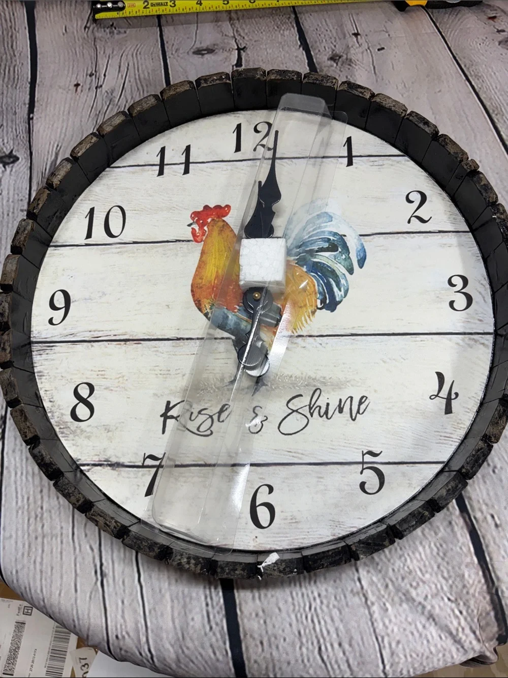 Cracker Barrel Rooster Wall Clock in White and Brown with Yellow Accent